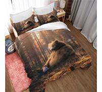 Set copripiumino 3D Bear Forest autunno luce sole set biancheria da letto fed...