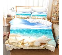 Set copripiumino 3D blu mare spiaggia stelle marine conchiglia set lenzuola f...