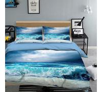 Set copripiumino 3D blu onda marina set biancheria da letto federe 64