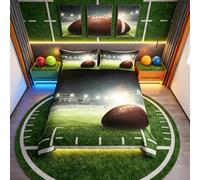 Set copripiumino 3D con di rugby,ragazzi,campo da rugby,morbido,di lusso,resistente,leggero,2 pezzi,misura singola,cerniera