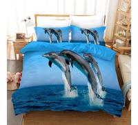 Set copripiumino 3D Dolphin Sea Sky Cloud set lenzuola federe 64