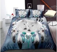 Set copripiumino 3D Dream Catcher lupo piumato set biancheria da letto federe 64