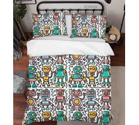 Set copripiumino 3D Graffiti Robot Monster disegnato a mano set biancheria da...