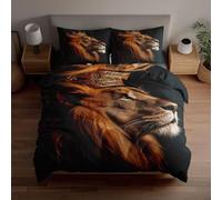 Set copripiumino 3D Leone nero con corona d'oro Set letto matrimoniale - Tema King of The Jungle La morbida microfibra include 1 copripiumino e 2 federe traspiranti