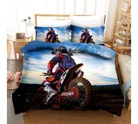 Set Copripiumino 3D Motociclista Paesaggio Cielo Set Biancheria da Letto Fede...