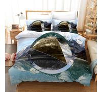 Set copripiumino 3D Mountains Sky Cloud River Geometry set biancheria da lett...