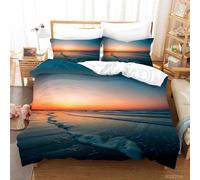 Set Copripiumino 3D Paesaggio Tramonto Spiaggia Oceano Set Biancheria da Lett...