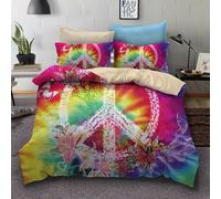 Set copripiumino 3D Peace modello tie dye per auto set biancheria da letto fe...