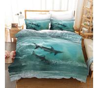 Set copripiumino 3D Shark Sea Waves set biancheria da letto federe 64