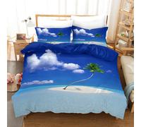Set copripiumino 3D spiaggia albero di cocco cielo nuvola set biancheria da l...