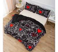 Set Copripiumino 3D Spider Web Love Linea Nera Copripiumino Biancheria da Let...