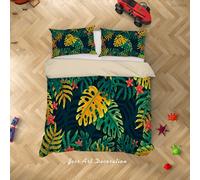 Set copripiumino 3D tropicale floreale verde foglia set biancheria da letto f...