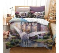 Set copripiumino 3D unicorno ali castello cartone animato bambini set bianche...