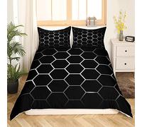 Set Copripiumino a Nido d'Ape 3D Set di Biancheria da Letto a Tema Geometrico per Bambini Ragazzi Ragazze Hexagon Artwork Copripiumino Bianco Nero Biancheria da Letto e Lino 3 Pezzi matrimon
