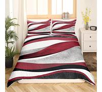 Set copripiumino a righe grigie rosse set di biancheria da letto con geometria singola per bambini ragazzi ragazze Decor geometrico trapunta set in microfibra moderna a righe art copriletto