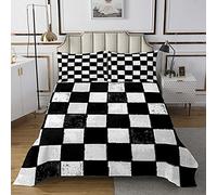 Set copripiumino a scacchi in bianco e nero con griglia trapuntata e copriletto trapuntato per ragazzi e ragazze e bambini leggero e geometrico con 2 federe260x240cm