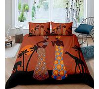 Set copripiumino a tema donna africana con motivo africano, motivo africano, motivo etnico afro giraffa, copripiumino per donne e adulti, stampa palma, copriletto king size con 2 federe