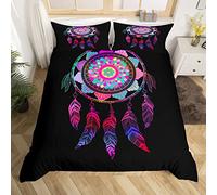 Set copripiumino acchiappasogni multicolore Set da letto in piuma boema con 1 federa 50x75cm Set copripiumino Boho Exotic Mandala 135x200cm per Ragazze Donne, Microfibra