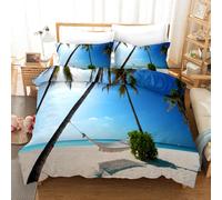 Set copripiumino amaca cielo albero di cocco spiaggia 3D set biancheria da le...