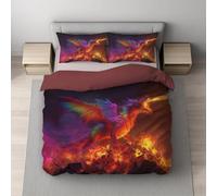 Set Copripiumino Arancione caramello Fantasy Stile Gioco Drago Fiamme, 3 Pezzi, 200 x 200 cm - Parure Letto in Microfibra Morbida, con Chiusura Lampo e Federe, Lavabile in Lavatrice Copripiumino