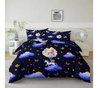 Set Copripiumino Arte Digitale Unicorno Palloncini Farfalle 3 pezzi Stampa Copripiumone, 1 x Copripiumino 180 x 220 cm e 2 x Federe 50 x 80 cm Nero Biancheria da Letto in Morbida Microfibra