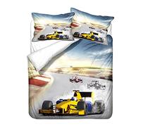 Set Copripiumino Auto da corsa di formula 3D, Biancheria da letto Ragazzo Giallo Rosso Nero Copripiumino e Federa Microfibra Morbida e Confortevolefi (Stile 1, 200x200 cm)