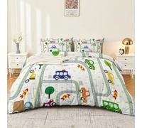 Set copripiumino Auto Strade Fumetti 3 pezzi,reversibile Rosso Parure Copri Piumone Sacco e 2 Federe con Stampa 200 x 200 cm