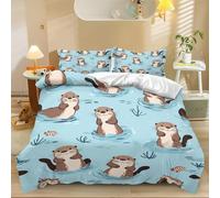 Set copripiumino autunnale 220 x 240 cm Set copripiumino Halloween con 2 federe in morbida microfibra Lontre carine di acqua azzurra LeggeroFacile da pulire Blu