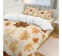 Set copripiumino autunnale con foglie d'acero, 3 pezzi, con 2 federe, motivo foglie colorate, caldo, chiusura con cerniera, set di biancheria da letto morbido per tutte le stagioni, 229 x 229 cm