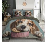 Set Copripiumino Beagle Che Mangia Biscotti, Copripiumino 3 Pezzis in Microfibra Con Ritratto Di Animale Divertente, Comprendente 1 Copripiuminos 260x240cm + 2 Federes