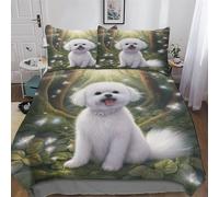 Set Copripiumino Bichon Frise 3D - Parure Copripiumone in Microfibra 3 Pezzi Con Federe, Chiusura A Cerniera Biancheria Da Letto Copripiumini, Double (200x200cm)