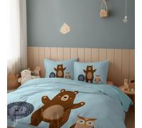Set copripiumino blu chiaro, 3 pezzi, super king 260 x 220 cm, orso, riccio, gufo, biancheria da letto in microfibra, con cerniere e 2 federe, non si stira, biancheria da letto di qualità alberghiera