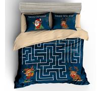 Set copripiumino blu modello Babbo Natale labirinto 3D set lenzuola federe 64