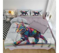 Set copripiumino blue-purple con Animal illustrations Colorful cats, in microfibra (1 copripiumino, 2 federe per cuscino), per adulti set di copripiuminos in microfibra con cerniera 260x220cm