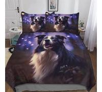 Set Copripiumino Border Collie 3D - Parure Copripiumone in Microfibra 3 Pezzi Con Federe, Chiusura A Cerniera Biancheria Da Letto Copripiumini, Double (200x200cm)
