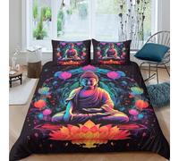 Set Copripiumino Buddha 3D Stampato Arte Set Biancheria Da Letto Con Chiusura A Cerniera E 2 Federe Bassa Allergia Set Da 3 Pezzi Per Bambini,Ragazzi E Ragazz Double（200x200cm）