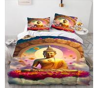 Set copripiumino Buddha con 2 federe Set di biancheria da letto stampato in 3D con copripiumini dal design unico 3 pezzi matrimoniali (200x200 cm)
