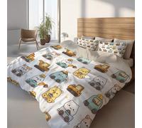 Set Copripiumino Cartone Bianco in Morbida Microfibra con Copripiumino Matrimoniale 240 x 220 cm + 2 Federe Cuscino Letto 50 x 80 cm - Resistente e Lavabile Parure Letto Mezzi Da Cantiere Escavatore