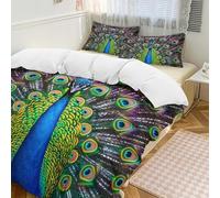 Set copripiumino colorato con piume di pavone, 3 pezzi, con 2 federe, caldo set di biancheria da letto con chiusura a cerniera, per tutte le stagioni, 229 x 229 cm