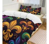 Set copripiumino colorato Mardi Gras, 3 pezzi, con 2 federe, Fleur De Lis, caldo set di biancheria da letto con chiusura a cerniera, per tutte le stagioni, 229 x 229 cm