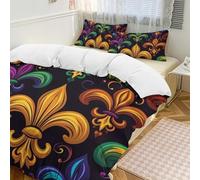 Set copripiumino colorato Mardi Gras, 3 pezzi, con 2 federe, Fleur De Lis, caldo set di biancheria da letto con chiusura a cerniera, per tutte le stagioni, 218 x 178 cm