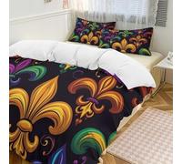 Set copripiumino colorato Mardi Gras, 3 pezzi, con 2 federe, Fleur De Lis, caldo set di biancheria da letto con chiusura a cerniera, per tutte le stagioni, 259 x 229 cm