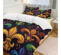 Set copripiumino colorato Mardi Gras, 3 pezzi, con 2 federe, Fleur De Lis, caldo set di biancheria da letto con chiusura a cerniera, per tutte le stagioni, 201 x 229 cm