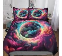 Set Copripiumino Colourful Universe 3D - Parure Copripiumone in Microfibra 3 Pezzi Con Federe, Chiusura A Cerniera Biancheria Da Letto Copripiumini, Double (200x200cm)