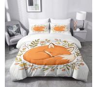 Set copripiumino con 2 federe da 50 x 75 cm, motivo: volpe | Set di biancheria da letto in microfibra morbida e leggera, per adulti e ragazzi, decorazione per camera da letto, con piante
