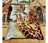 Set copripiumino con 3D a giraffa,per letto singolo,matrimoniale,in microfibra di poliestere e poliestere,con federe,con cerniera,Single(No Comforter)