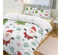 Set copripiumino con Babbo Natale e fiocchi di neve, 3 pezzi, con 2 federe, motivo albero di Natale, caldo, chiusura a cerniera, morbido set di biancheria da letto per tutte le stagioni, 201 x 229 cm