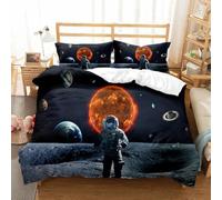Set copripiumino con galassia 3D, meteorite, sistema solare, pianeti, universo, astronauti, esplorare lo spazio sconosciuto, decorazione per la stanza, 3 pezzi, colore 9, singolo: 135 x 200 cm (3