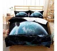 Set copripiumino con galassia 3D, meteorite, sistema solare, pianeti, universo, astronauti, esplorare lo spazio sconosciuto, decorazione per la stanza, 3 pezzi, colore 2, singolo: 135 x 200 cm (3