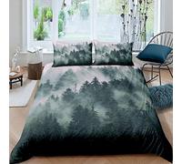 Set copripiumino con montagna fumosa, set di biancheria da letto con alberi della foresta e piante per paesaggi naturali, camera da letto, 3 pezzi super king